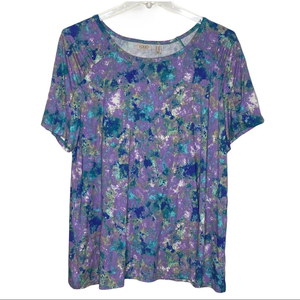 Logo by Lori Goldstein Blouse Purple Blue Floral